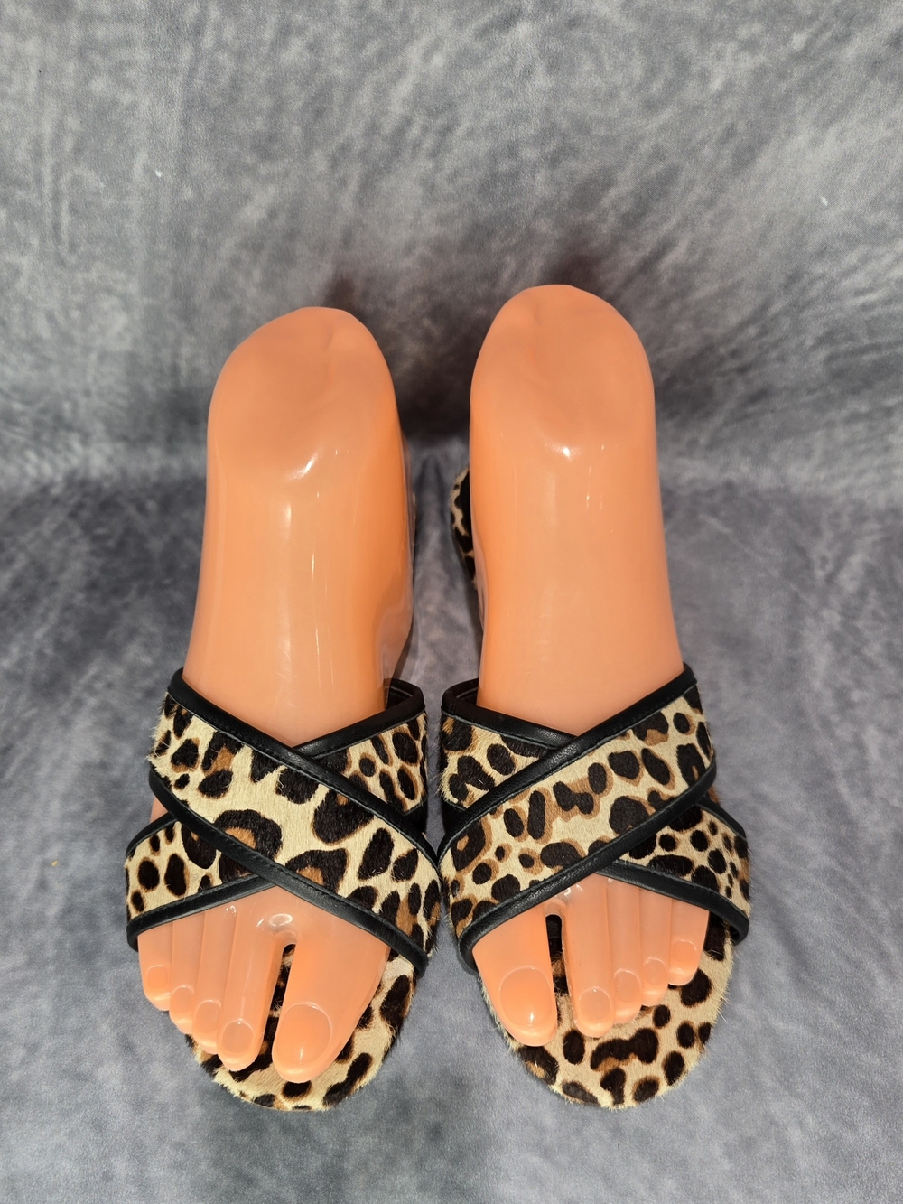 J. Crew Leopard Print Cross-Strap Slide Sandals - Black and Tan